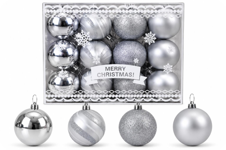 Boîte classique de 24 boules de Noël argentées