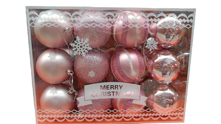 Boîte classique de boules de Noël roses, 24 pièces