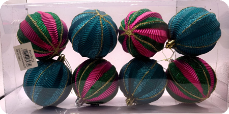 Boîte de boules de Noël de luxe pailletées fuchsia/vert 8 pièces.