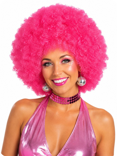 Bright Pink Afro Wig Premium