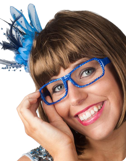 Bril met steentjes disco diva blauw