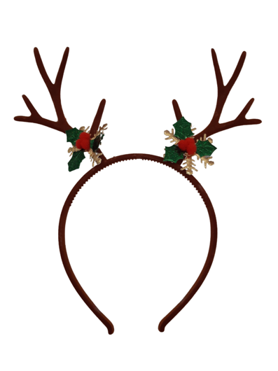 Bruine kerst diadeem met gewei en hulst