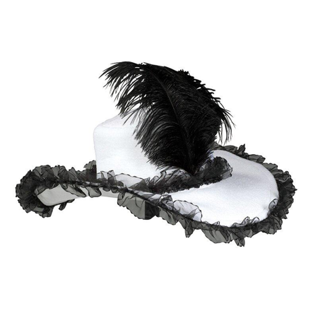 Chapeau blanc noir pour dames avec plume