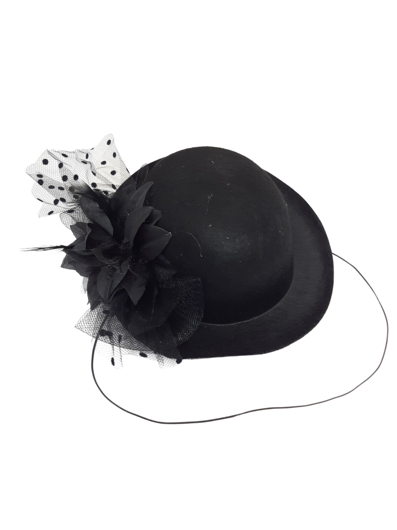 Chapeau de dames noir de taille moyenne avec élastique, voile et plume