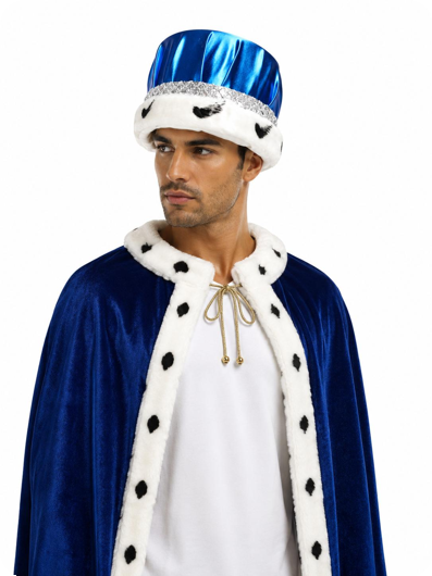 Chapeau de luxe bleu avec couronne royale en argent.