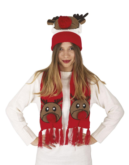 Chapeau de Noël et foulard rennes