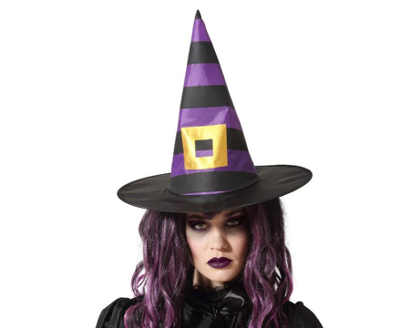 chapeau de sorcière d’Halloween avec rayures violettes