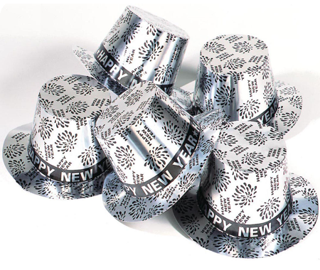 Chapeau Haut-De-Forme Happy New Year Argent