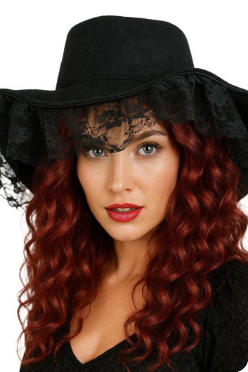 Chapeau noir de veuve avec dentelle