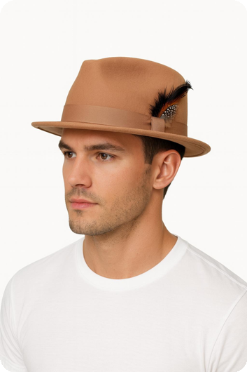 Chapeau tyrolien de luxe avec plume beige
