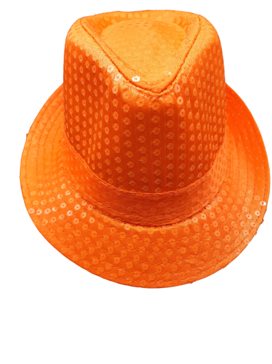 Chapeau à paillettes maffia disco orange vif