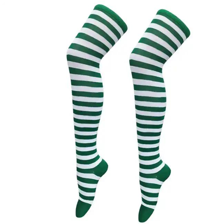 Chaussettes rayées vertes et blanches au genou