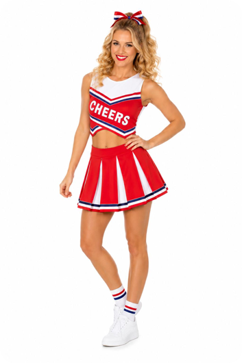 Cheerleader rokje en topje Rood met pompons en kousen