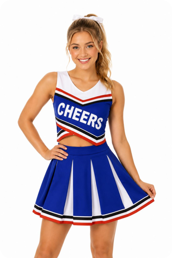 Cheerleader skirt and top Blue with pom poms and stockings