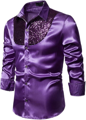 Chemise disco violette en satin avec des paillettes.