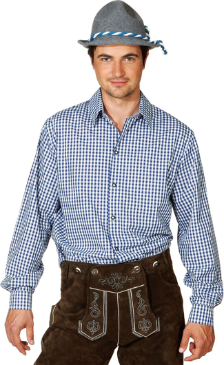 Chemise à carreaux bleu et blanc style tyrolien pour Oktoberfest