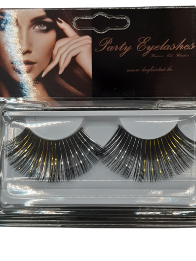 Cils longs noirs avec des paillettes argentées/dorées