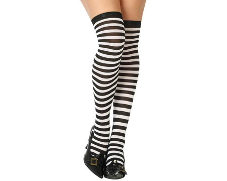collants genoux blancs à rayures noires
