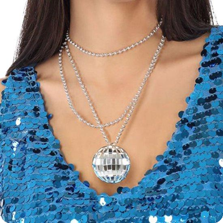 Collier boule disco argenté