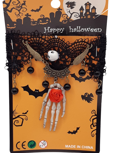Collier d'Halloween avec main et petite rose