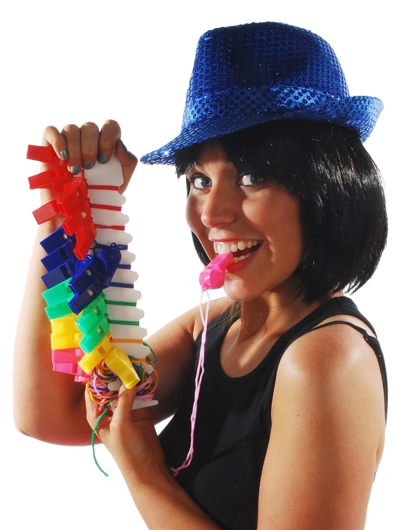 Colored Plastic Whistles with Cord - 20 Pieces