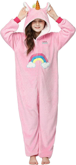 Combinaison licorne rose avec paillettes/arc-en-ciel pour enfants