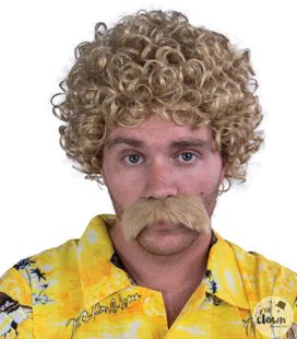 curly wig blond with mustache