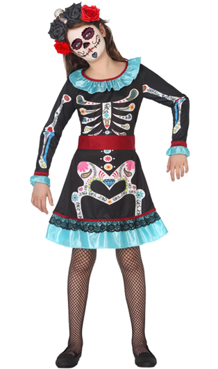 Day of the dead meisje skelet verkleed jurk voor halloween