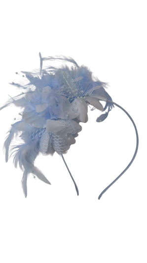 Diadème bleu clair avec plumes et fleur charleston