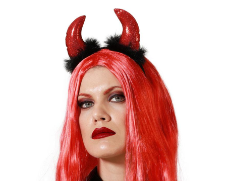 Diadème de cornes de diable avec de la marabou noire