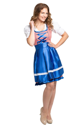 Dirndl Rouge à Carreaux avec Bleu - Costume Bavarois