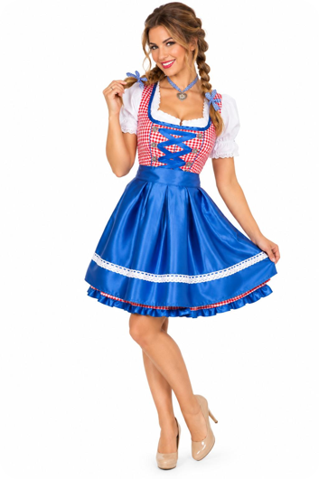 Dirndl Rouge à Carreaux avec Bleu - Costume Bavarois