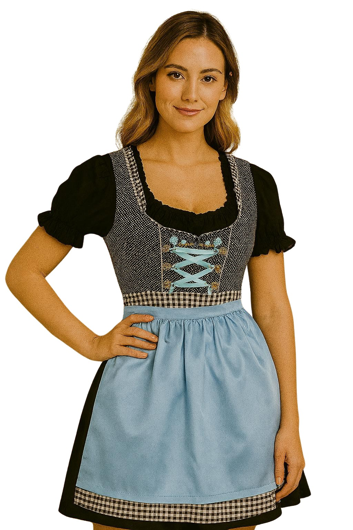 Dirndl tiroler jurk zwart met lichtblauw
