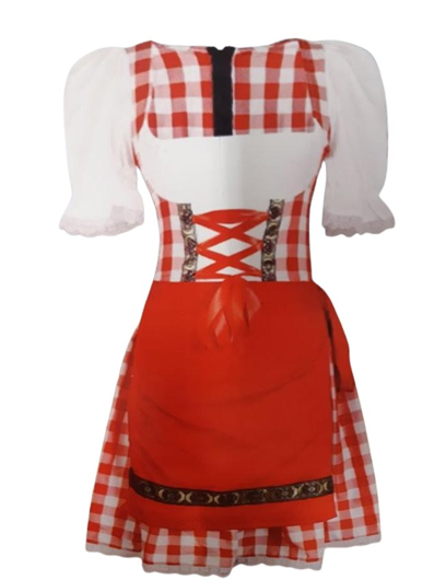 Dirndl tirolerjurk dames rood/wit