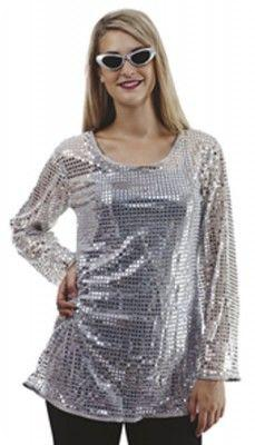 Disco hemd jurk zilver dames