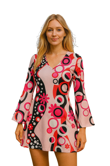 Disco hippie dress for ladies from the 70s with headband.