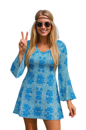 Disco hippie jurkje voor dames jaren 70 met haarlint
