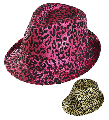 Disco mafia hat with leopard pattern and glitter