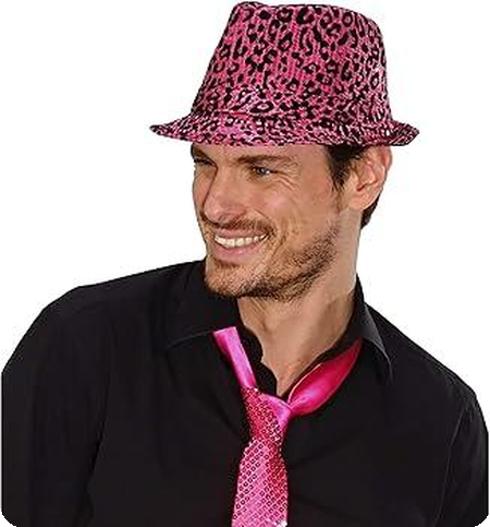 Disco mafia hat with leopard pattern and glitter