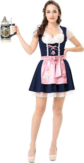 Donkerblauwe Dirndl Tiroljurk met Roze Schort
