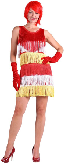 Dress with fringes in red, white and yellow