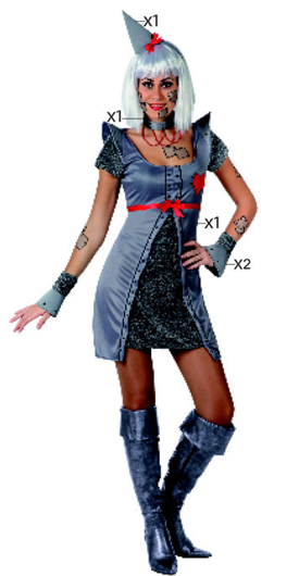 Elegant Tinnen Vrouw Verkleedjurkje - Grijs en Rood Design