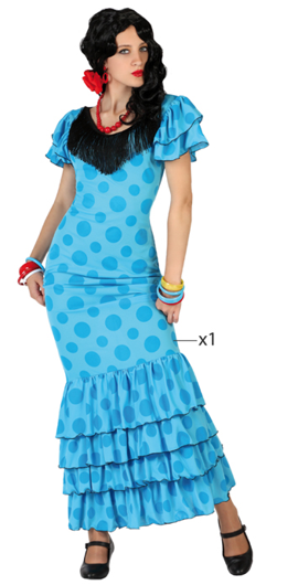 Elegante Spaanse Flamenco Jurk - Blauw met Stippen