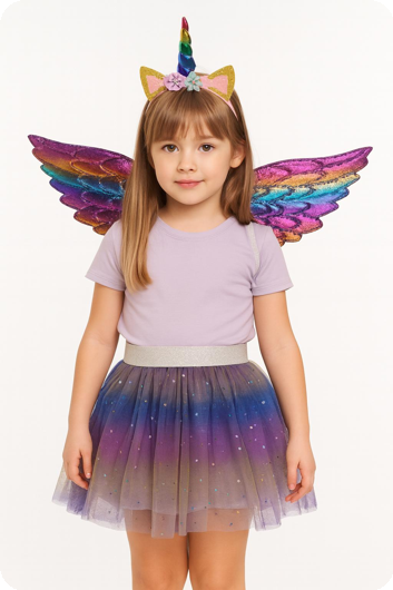 Ensemble licorne trois pièces jupe, ailes, diadème