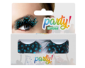 Faux cils avec des plumes et des petites boules bleues