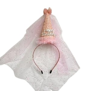 Fee hoedje Happy Birthday meisje roze