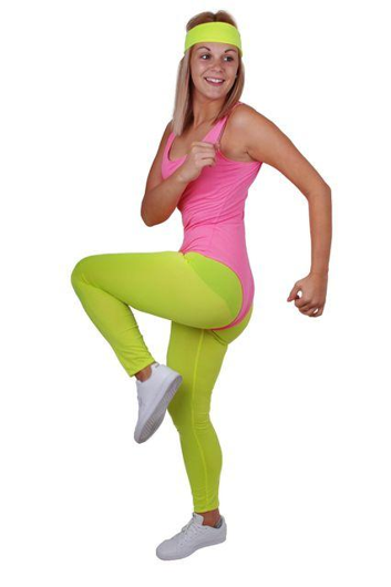 fluo jaren 80 fitness badpak fluo roze