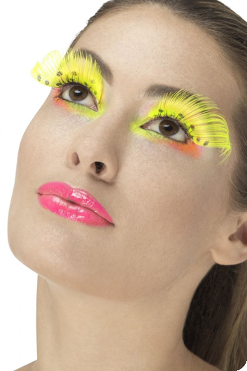 Fluorescent yellow eyelashes with dots