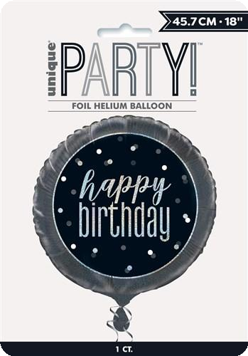 Foil balloon Black & Silver Glitz Happy Birthday 45 cm