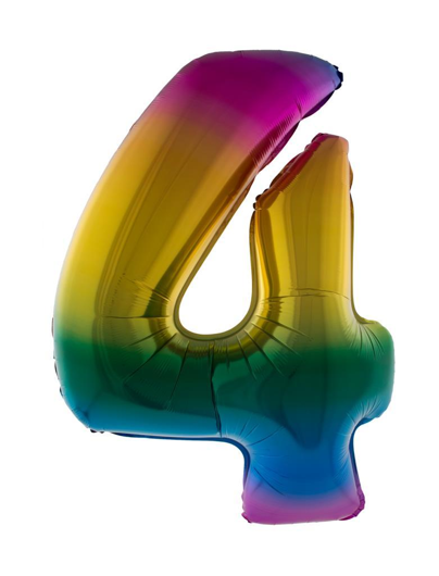 Folieballon 40 inch cijfer 4 regenboog